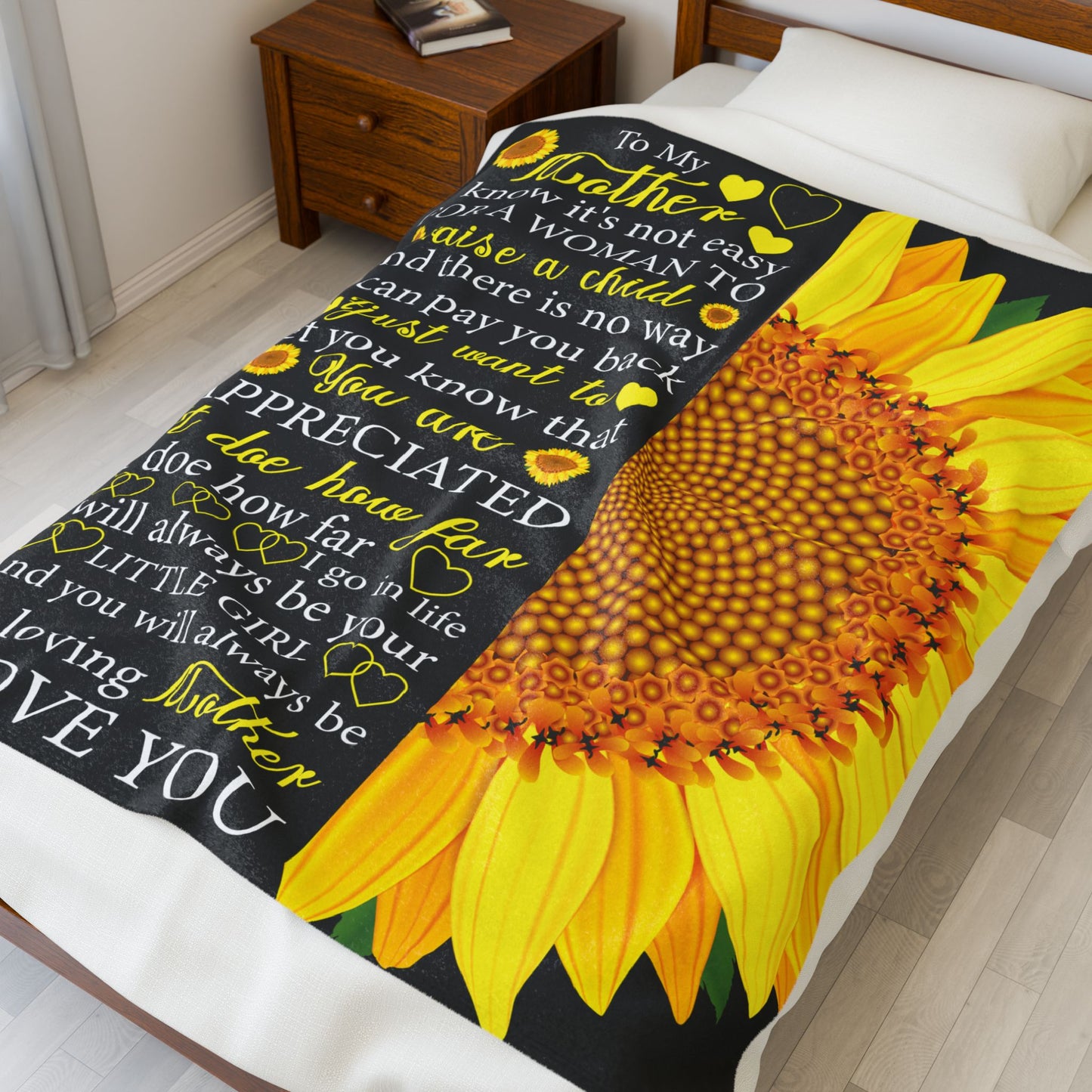 Sunflower Plush Blanket - Heartfelt Gift for Mom, Inspirational Quote Decor