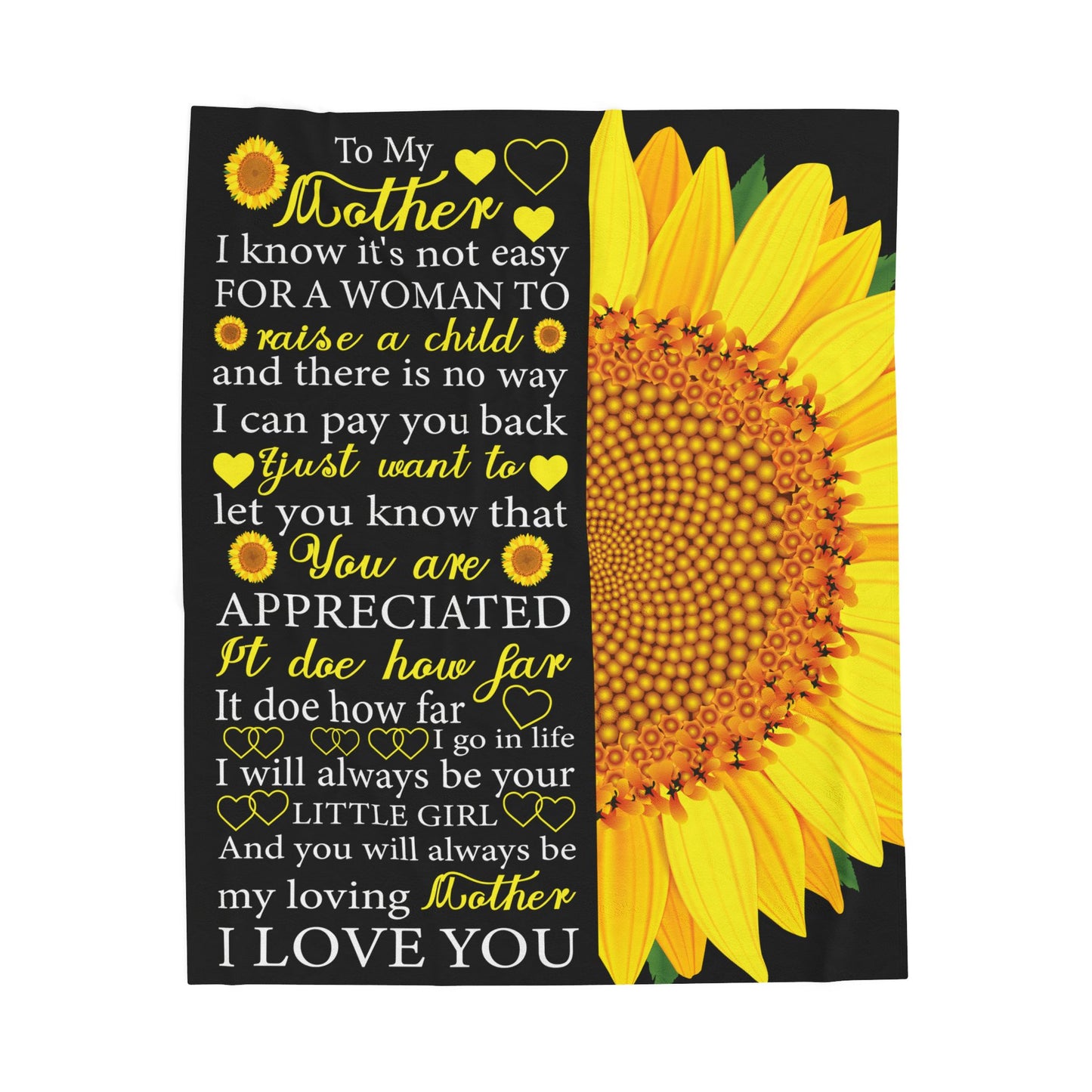 Sunflower Plush Blanket - Heartfelt Gift for Mom, Inspirational Quote Decor