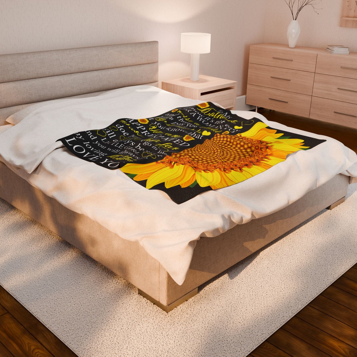 Sunflower Plush Blanket - Heartfelt Gift for Mom, Inspirational Quote Decor